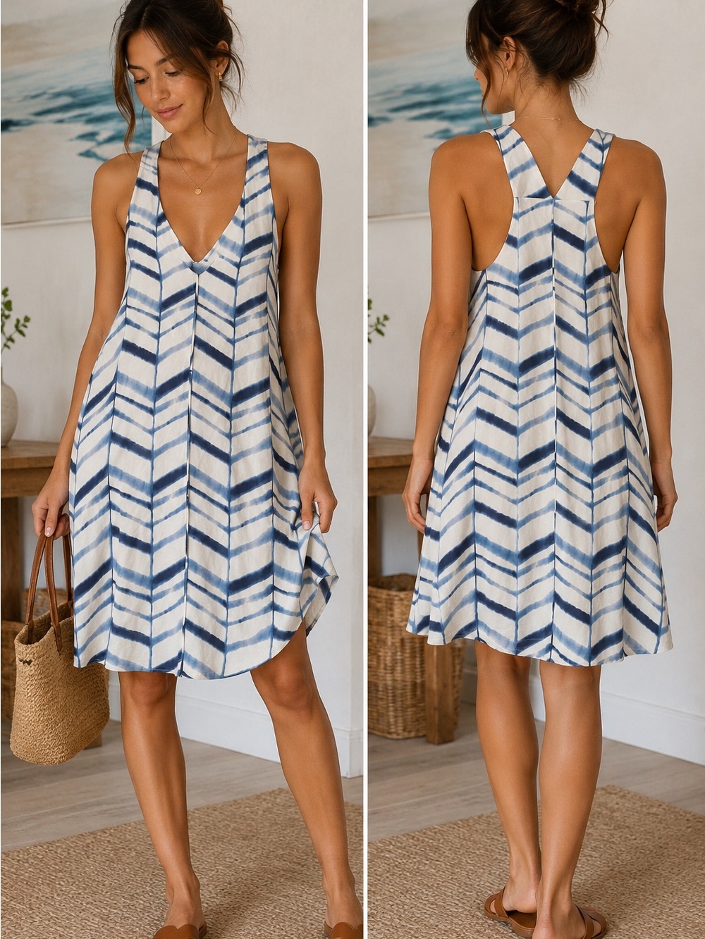 Tart S Blue White Chevron Modal Swing Dress Coastal Resortcore, Nautical